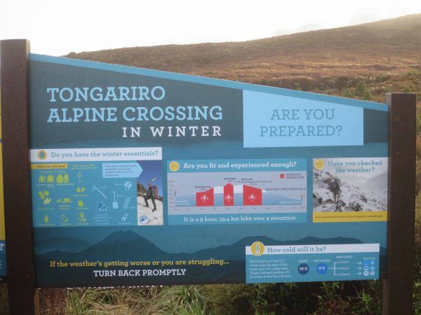 Cartel informativo de la ruta del Tongariro Alpine Crossing